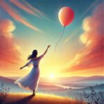 Femme qui lache le ballon en marchant